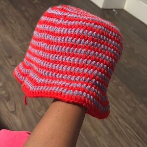 Striped Red and Gray Kids Beanie
